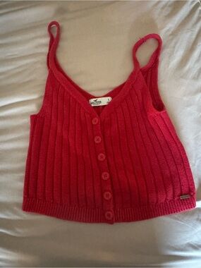 Hollister Vibrant Red Ribbed Button Cardigan